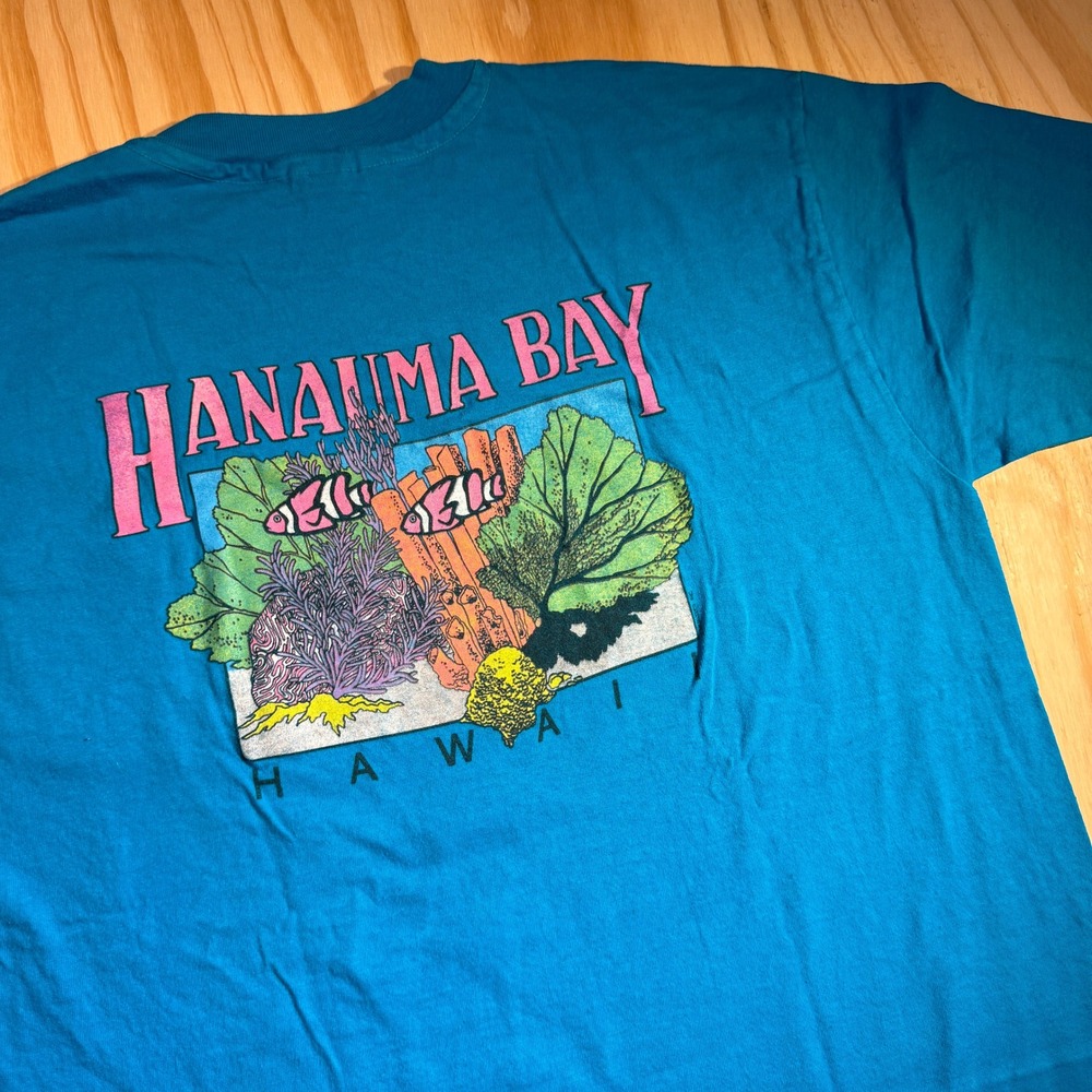 Hanes Men's Vintage Hanauma Bay Hawaii Pocket T-Shirt Teal 90s Size XL